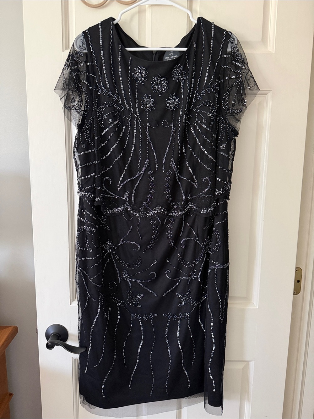 Adrianna Papell Black Beaded Midi Dress